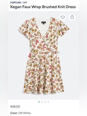 FORTUNE + IVY Off-White Floral Faux Wrap Mini Dress